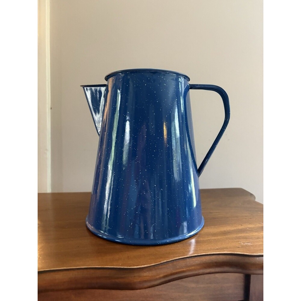 Vintage Blue Speckled Enamelware Metal Coffee Pot Camp Rustic Farmhouse